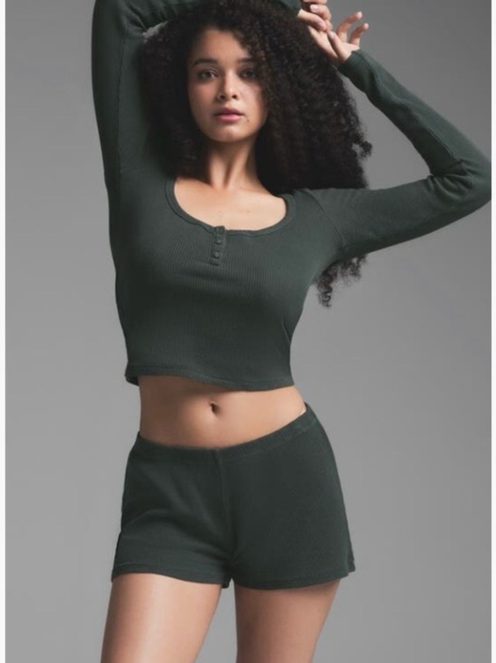 SKIMS Lightweight Thermal PJ Short Set - Forest Green